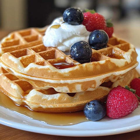 鸡蛋无糖华夫饼配浆果和奶油