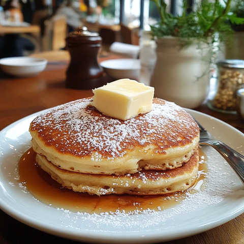 煎饼搭配黄油顶部特写