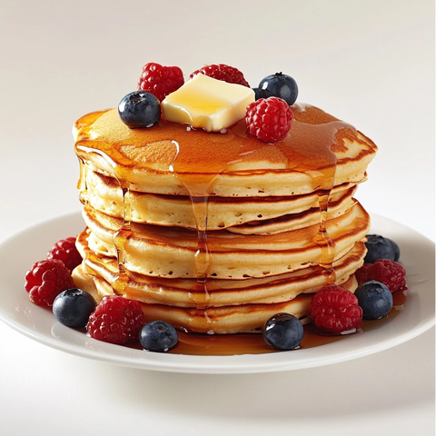 金棕色煎饼配黄油枫糖和鲜果