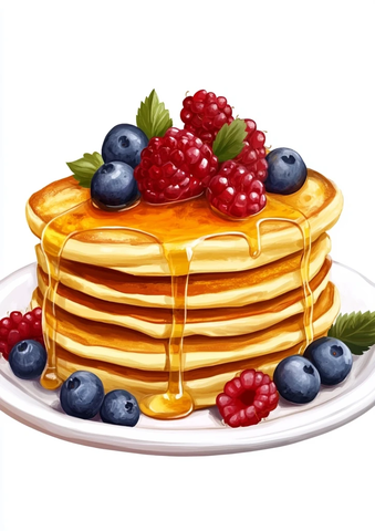 蜂蜜装饰的薄煎饼与浆果