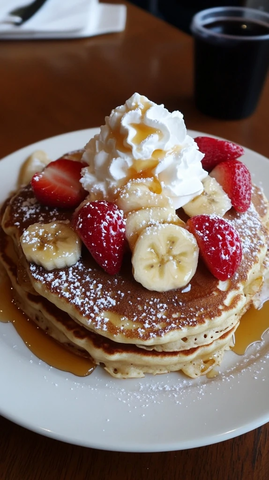 但牛奶松饼配奶油水果