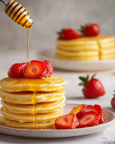 草莓黄面糊煎饼蜂蜜装饰