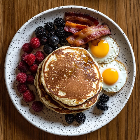 松饼与浆果培根太阳蛋
