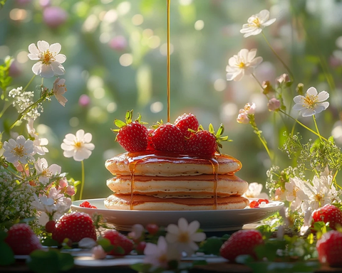 早餐桌上的枫糖松饼
