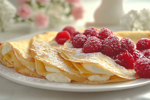 黄金薄饼配马斯卡彭奶酪与覆盆子