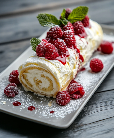 白奶油覆盆子卷蛋糕
