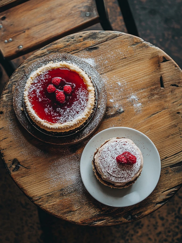 芝士蛋糕与提拉米苏木桌摆盘