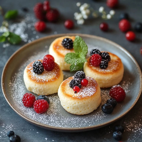 白软奶酪松饼配莓果