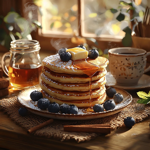早餐糕点蜂蜜蓝莓咖啡