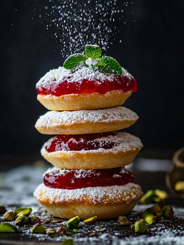 迷你果酱塔配糖粉和坚果