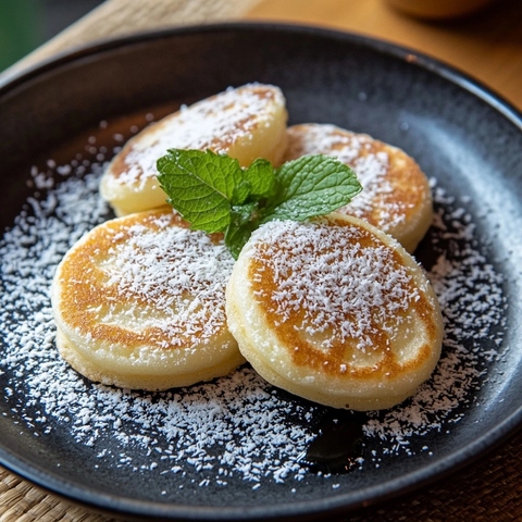 椰香薄饼配薄荷装饰