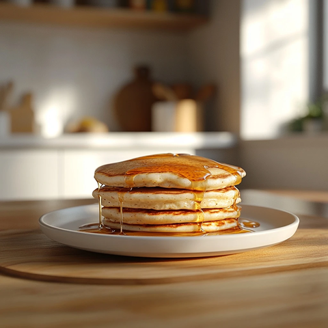 白盘黄金色燕麦煎饼