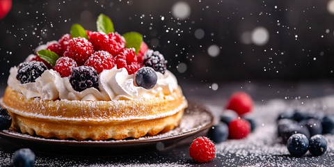 华夫饼加奶油草莓点缀