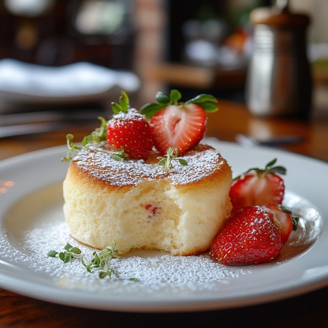 白盘草莓夹心舒芙蕾蛋糕