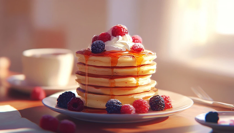 热蛋糕配浆果奶油早餐