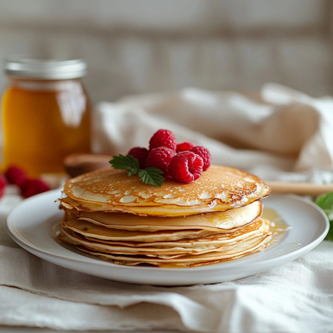 薄饼蜂蜜与覆盆子