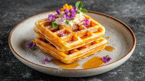 蜂蜜点缀花瓣配搭松软华夫