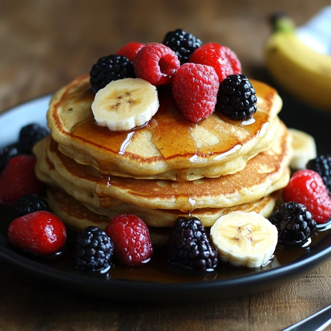 香蕉薄饼配鲜果枫糖浆