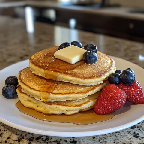 空气炸锅煎饼配浆果和枫糖浆