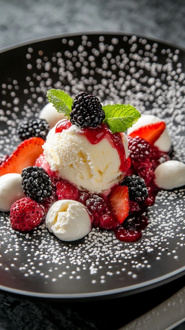 草莓黑莓冰淇淋巧克力摆盘