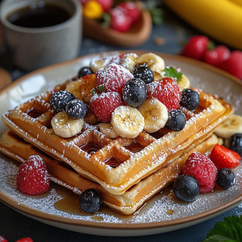 椰香香蕉巧克力华夫饼配浆果
