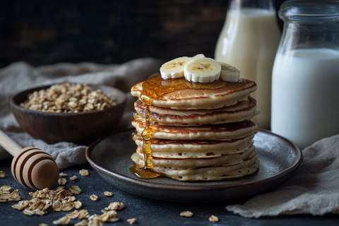 蜜糖香蕉松饼与牛奶麦片