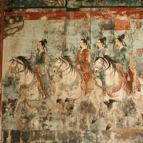 古代人物骑马出行壁画