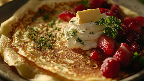 水果奶油薄饼铺装饰菜