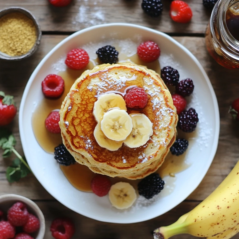 奶酪蛋白松饼搭配水果蜂蜜
