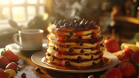 巧克力松饼鲜果早餐咖啡