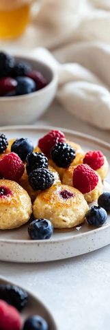 燕麦面粉小松饼配鲜果蜜糖