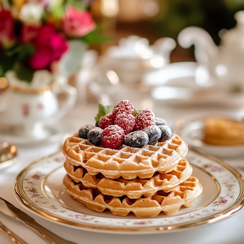 比利时华夫饼早餐餐桌布置