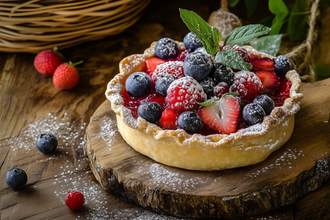 水果派与编织篮木板装饰