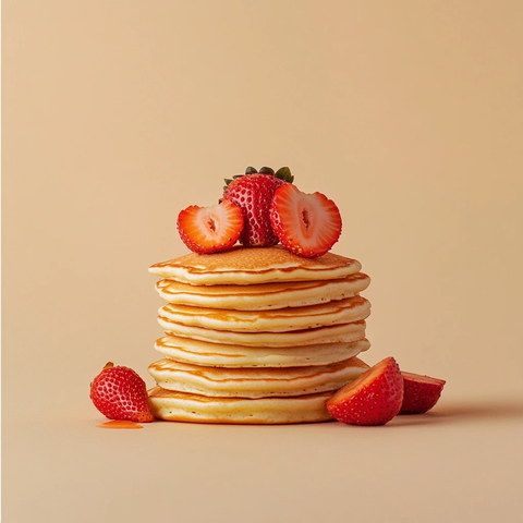 草莓堆叠松饼静物照