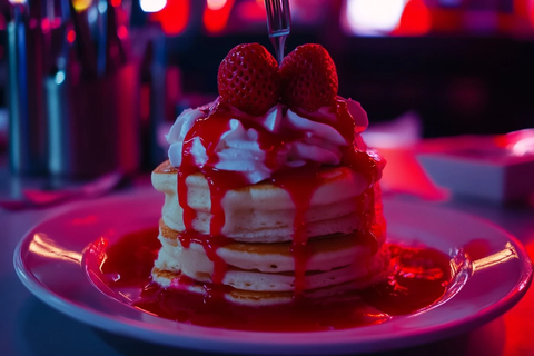 草莓芭菲煎饼摆盘