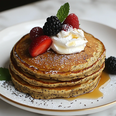 奇亚籽煎饼配奶油和浆果