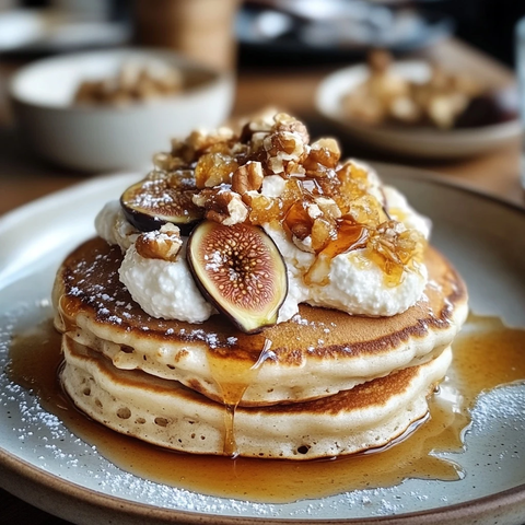 奶酪蜂蜜松饼配无花果核桃