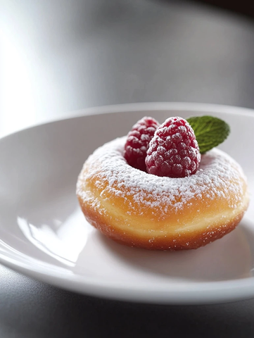 糖霜甜甜圈配覆盆子