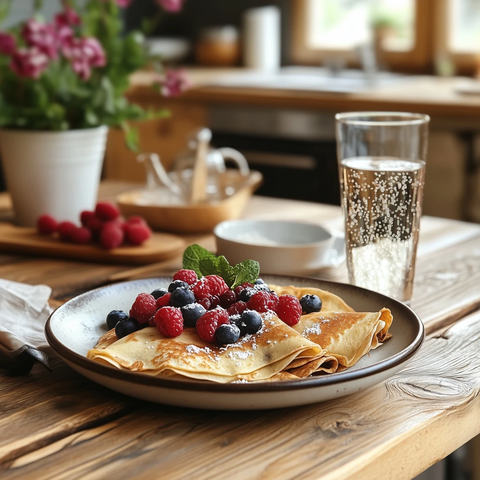 蛋白薄饼配气泡水早餐