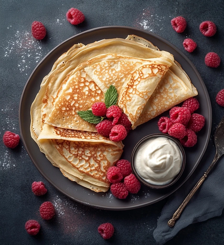 薄饼配覆盆子酸奶油