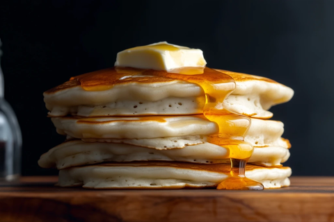 堆叠煎饼配枫糖浆和黄油