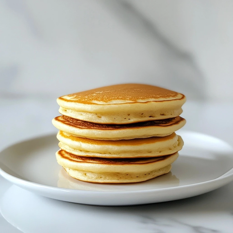 简单白盘上的松软香草煎饼