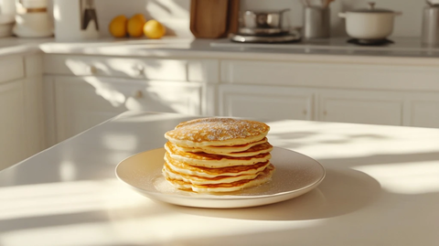 白色厨房桌上的煎饼