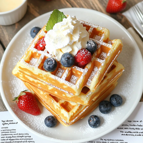 金黄脆皮华夫饼配鲜果糖浆