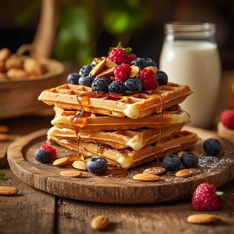 高蛋白华夫饼配蜂蜜莓果