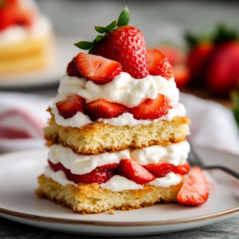 草莓短蛋糕配奶油和浆果