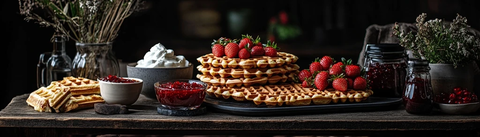 挪威华夫饼配草莓酱与棕奶酪