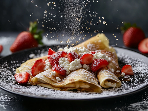 草莓可丽饼配乳酪枫糖浆