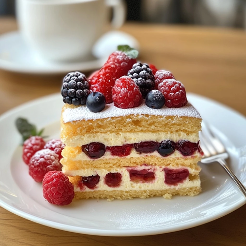 莓果咖啡蛋糕白盘装盘