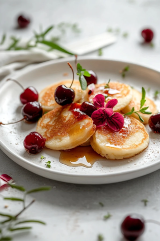 芝士薄饼配蜂蜜樱桃